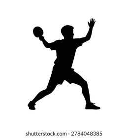 Table tennis player silhouette preparing to hit a ping pong ball isolated on white background view. Table tennis player silhouette vector illustration.