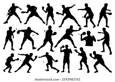 Table tennis player silhouettes. Black and white Vector Illustration