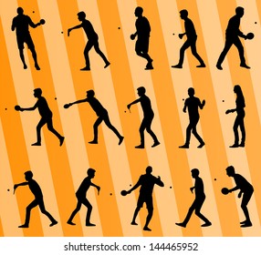 Table tennis player silhouettes ping pong vector background set