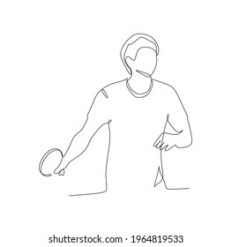 Table tennis player standing holding racket and ready to start the game	- continuous one line drawing