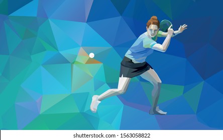 Table tennis player triangle polygonal low poly vector illustration