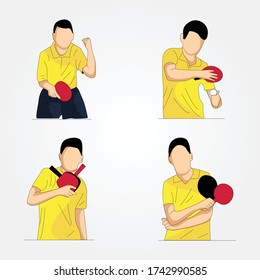Figura vectorial del jugador de tenis de mesa, Ping-pong, bádminton. Conjunto de diferentes ilustraciones de ping pong sobre fondo blanco.