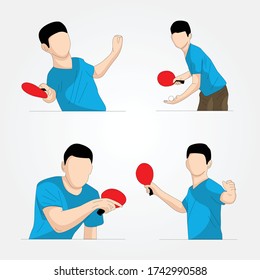 Table tennis player vector figure, Ping-pong, badminton. Set of different table tennis player illustrations on white background.