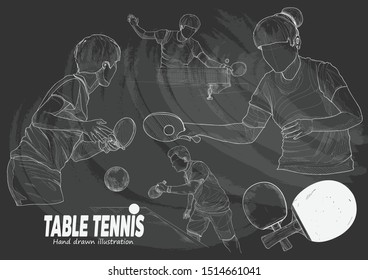 table tennis player. vector illustration. sport vector. table tennis background. chalk drawing style.