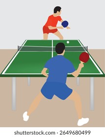 Table tennis players play game. vector