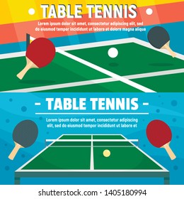 Table tennis playing banner set. Flat illustration of table tennis playing vector banner set for web design