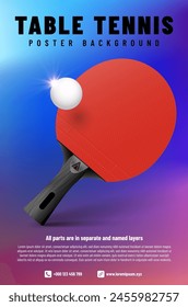 Table tennis poster template with racket and ball with shiny flash, sample text in separate layer - vector illustration