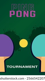 Table tennis poster. Vector template ping pong tournament. Table tennis rackets on green background