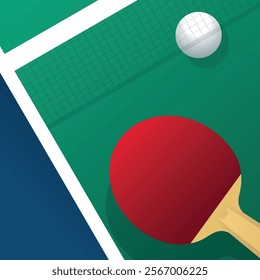 Table tennis racket, ball. Banner vector drawing ping pong tournament