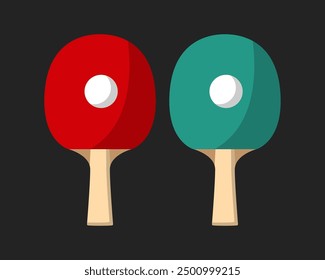 Table tennis racket with ball flat vector illustration isolated on black background