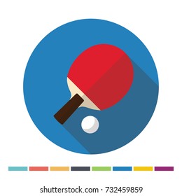 Table tennis racket and a ball flat icon with long shadow. Vector Illustration.