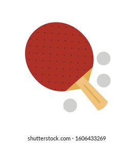 Table tennis racket with ball icon in flat style isolated on white background.
