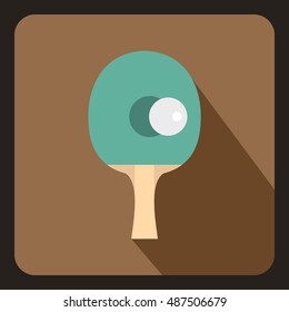 Table tennis racket with ball icon in flat style with long shadow. Sport symbol vector illustration