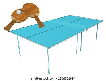table tennis. racket and ball isolated on white