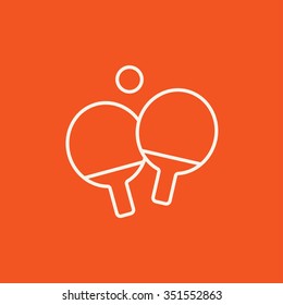 Raqueta de tenis de mesa e icono de línea de pelota para web, móvil e infografía. Icono blanco vector aislado en fondo rojo.