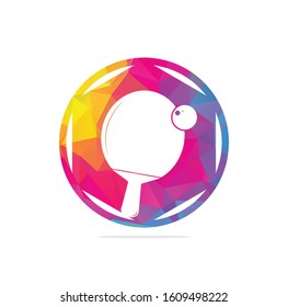 Table tennis racket with ball logo vector illustration. Table tennis retro logo or ping pong sport club vintage label vector.
