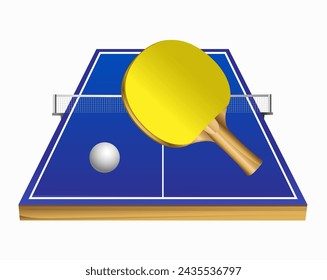 Table tennis. Table, racket and ball on a white background. Vector 3d illustration