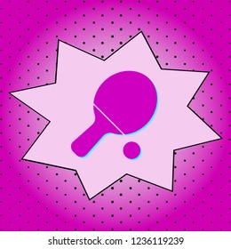 Table tennis racket and ball .Purple icon pop-art background .Vector.