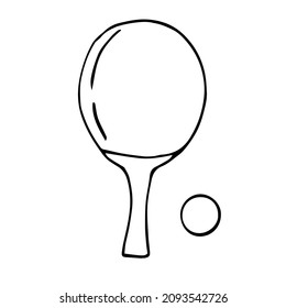 Table tennis racket and ball vector illustration, hand drawing doodle