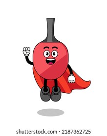 table tennis racket cartoon with flying superhero , character design