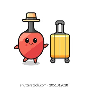 table tennis racket cartoon illustration with luggage on vacation , cute style design for t shirt, sticker, logo element