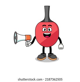 table tennis racket cartoon illustration holding megaphone , character design