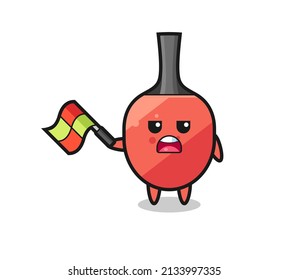 table tennis racket cartoon as the line judge hold the flag up at a 45 degree angle , cute style design for t shirt, sticker, logo element