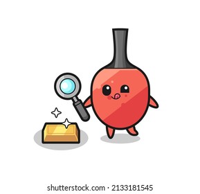 table tennis racket character is checking the authenticity of the gold bullion , cute style design for t shirt, sticker, logo element