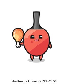 table tennis racket cute mascot is eating a fried chicken , cute style design for t shirt, sticker, logo element
