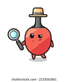 table tennis racket detective character is analyzing a case , cute style design for t shirt, sticker, logo element