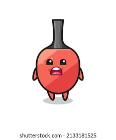 ilustración de raqueta de tenis de mesa con expresión de disculpas, diciendo que lo siento, diseño de estilo lindo para camisetas, pegatinas, elemento logo