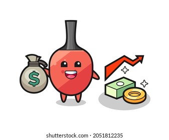 table tennis racket illustration cartoon holding money sack , cute style design for t shirt, sticker, logo element