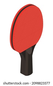 Raqueta de tenis de mesa - icono isométrico. Ilustración vectorial dibujada a mano aislada en blanco. Diseño de color plano.