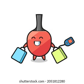 table tennis racket mascot cartoon holding a shopping bag , cute style design for t shirt, sticker, logo element