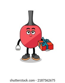 table tennis racket mascot illustration giving a gift , character design