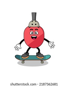 table tennis racket mascot playing a skateboard , character design