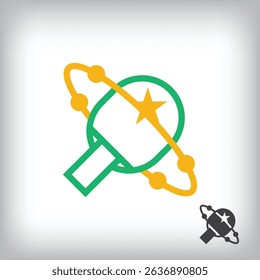 Table tennis racket and star logo. Unique design identity. Spinning around logo template.