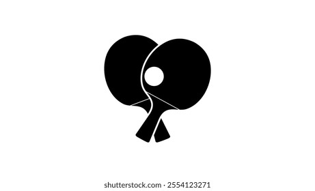 Table Tennis Rackets with ball, black isolated silhouette