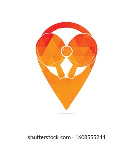Table tennis rackets with ball map pin concept vector illustration. Table tennis and ping pong rackets with ball logo.