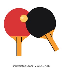 Table tennis rackets and ball. Modern vector illustration isolated on white background, hand drawn, flat design