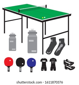 Table tennis with tennis rackets and a ball on it isolated on white background.