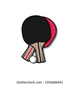 Table Tennis Rackets And Ball - Ping Pong Game Icons - Vector Illustration Isolated On White Background