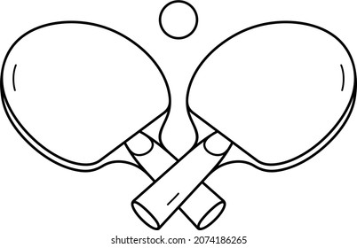 Table tennis rackets with ball. Vector outline illustration.