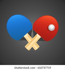 Table tennis rackets with ball vector illustration on dark background