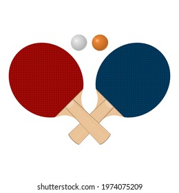 Table tennis rackets with balls isolated on white background, vector illustration