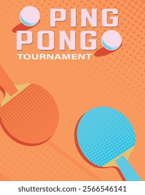 Table tennis rackets on orange background. Ping pong champions tournament poster