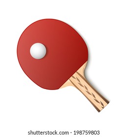 Table tennis red racket and ball isolated on white background. Vector Illustration.