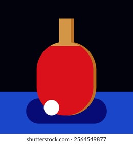 Table tennis Rocket and ball poster. Multicolored illustration of a tennis racket on a gambling table background. Concept of Ping Pong. Flat vector illustration.