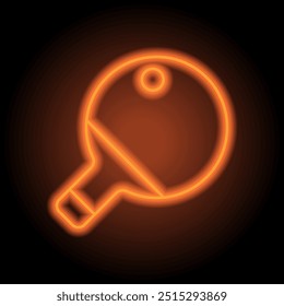 Table tennis simple icon. Flat design. Orange neon on black background.ai