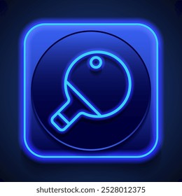 Table tennis simple icon. Flat design. Blue neon style on button. With shadow.ai